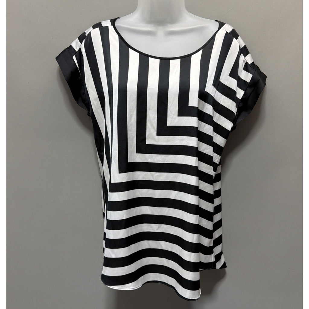 Express Women's Black And White Short Sleeve Shirt Blouse stripes Size Medium