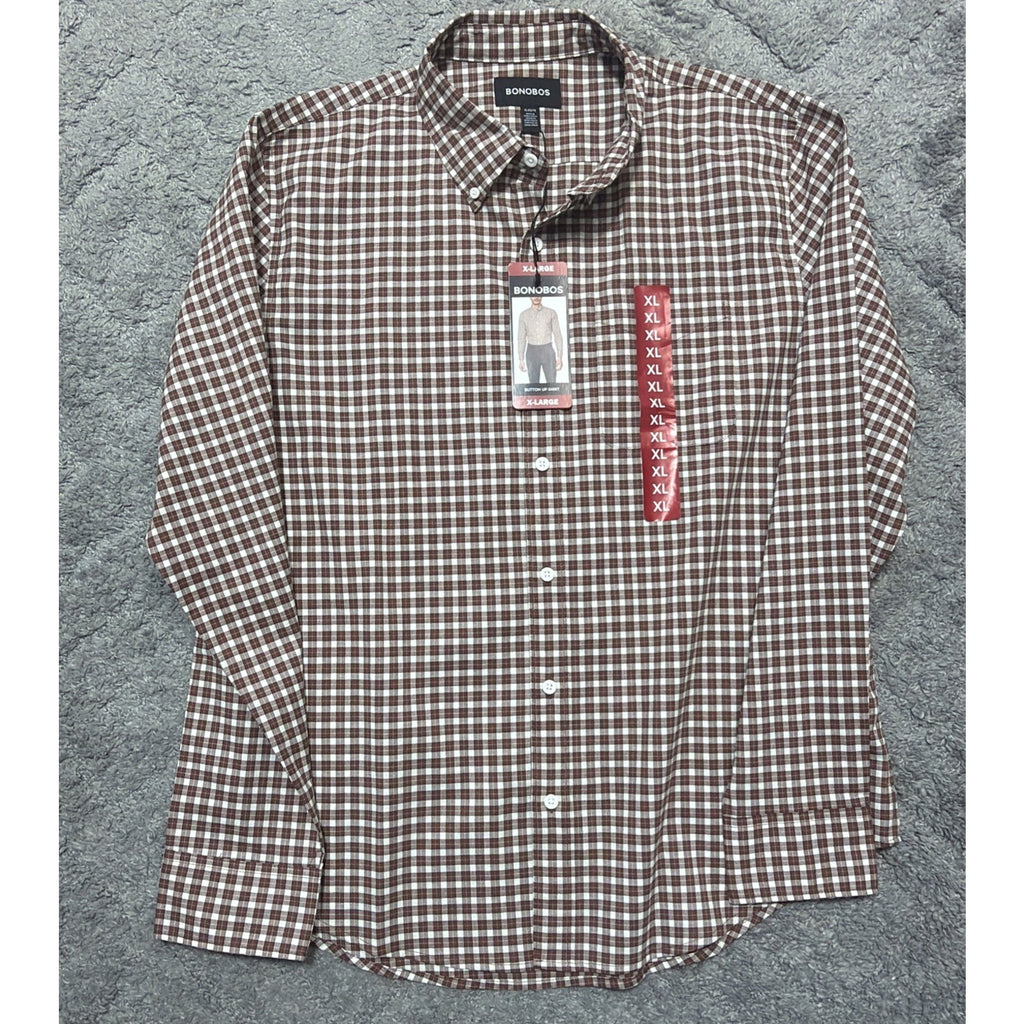 Bonobos Dress Shirt Auburn Plaid Casual Button Up Mens Size XL NWT Stretch