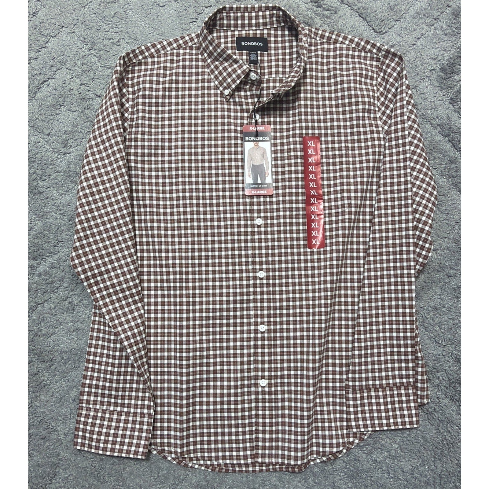 Bonobos Dress Shirt Auburn Plaid Casual Button Up Mens Size XL NWT Stretch