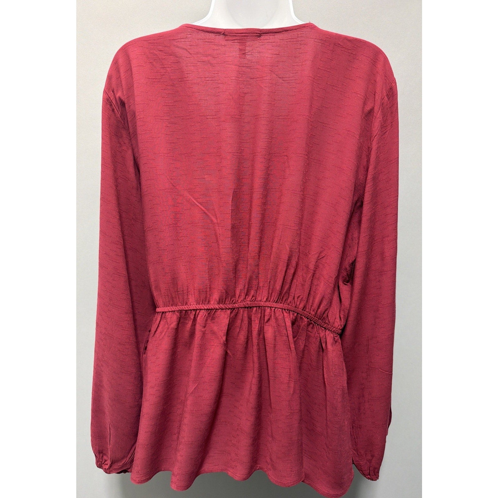 Maurice's Blouse XXL Embroidered Red Faux Wrap Tie V Neck Casual Career Top New