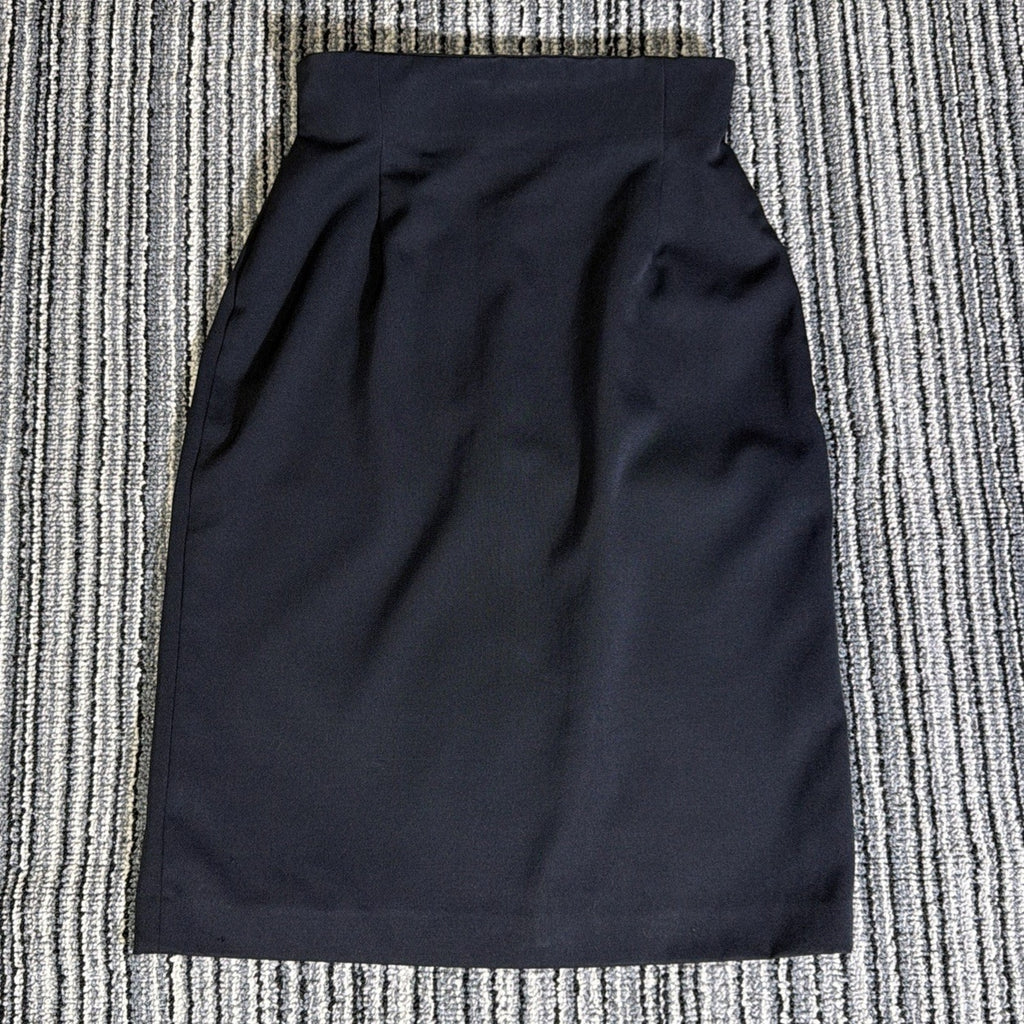 Anne Klein Vintage 90s 100% Wool Black Pencil Skirt Lined Size 6