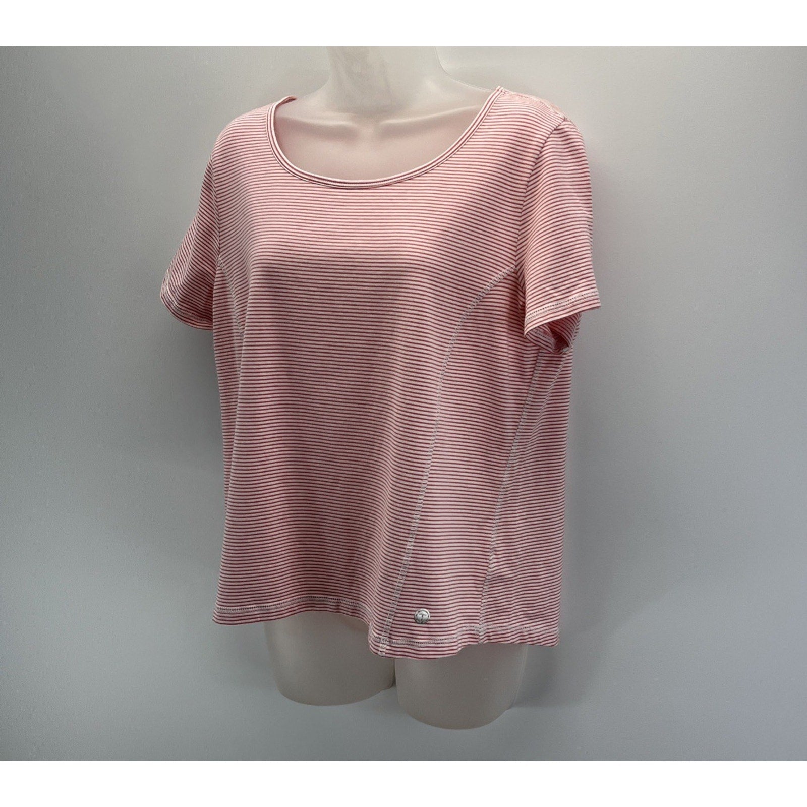 Talbots Size 1X Plus Cotton Pink/White Mix Stripe Pullover Tee Top Blouse