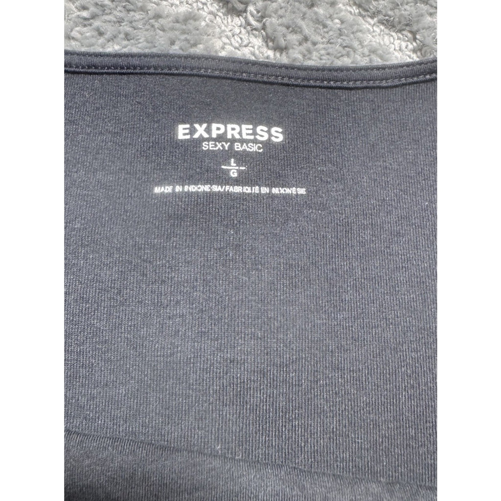 EXPRESS SEXY BASIC DARK Black TOP- 3/4 SLEEVE -FRONT DESIGN Women’s Size Large