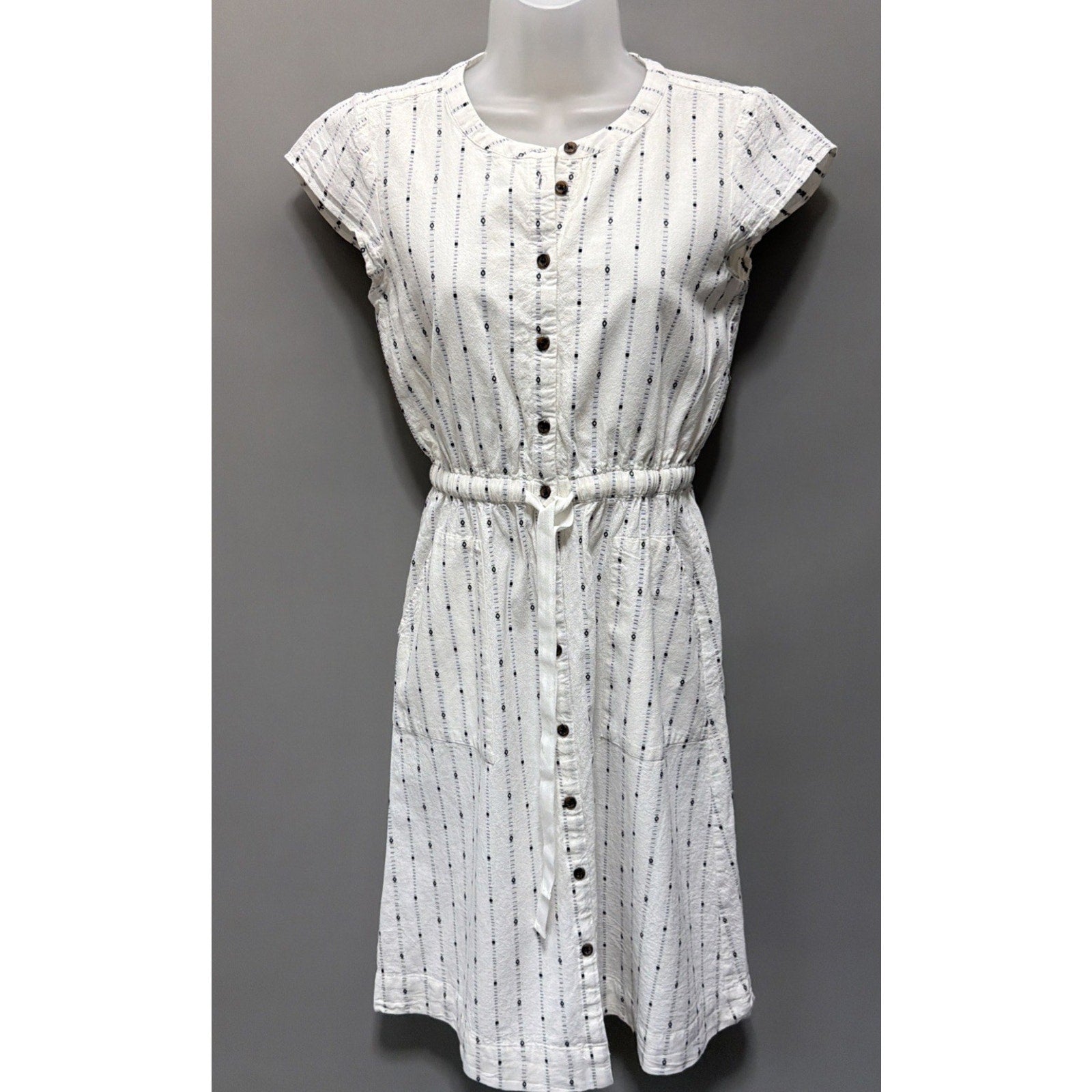 LOFT Dress Womens White Button Front Collar Pockets Midi Modest 00P