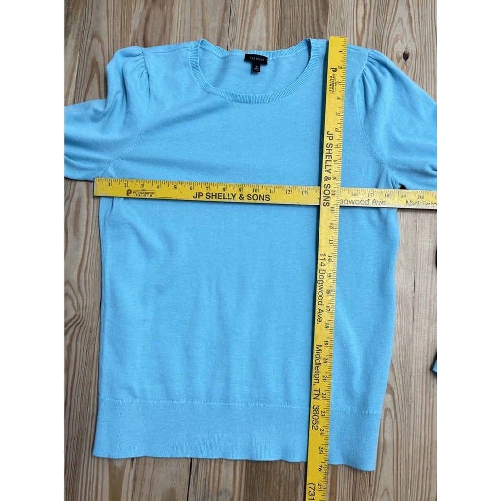 Talbots Sweater Blue Cotton Pearl Buttons Preppy Size Medium