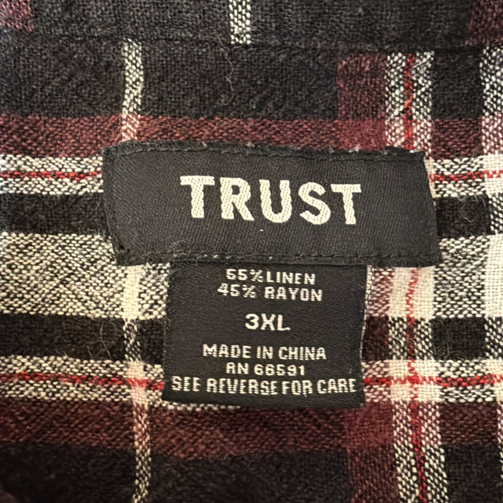 Trust Brand Linen Button Up Short Sleeve Shirt Mens 3XL Casual Plaid NWOT