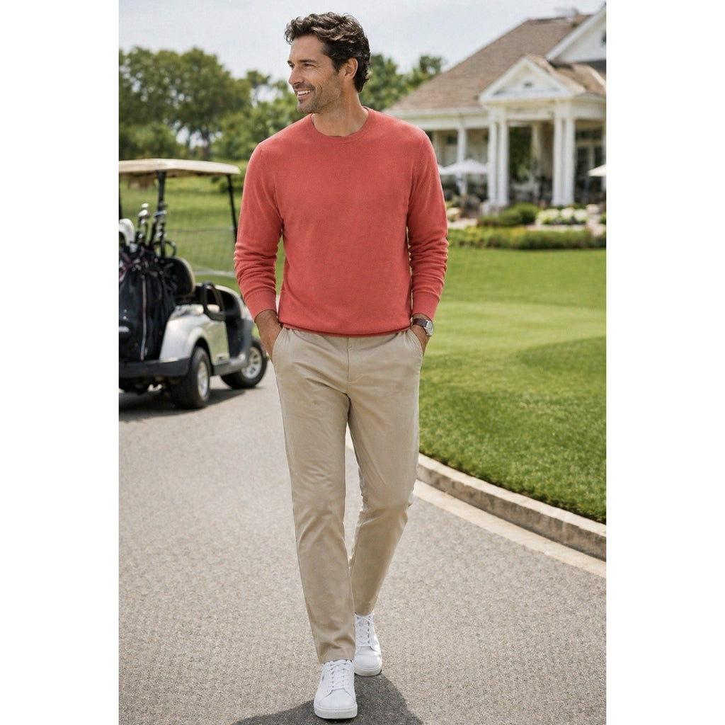 NWT IZOD Men’s XL Coral Orange 100% Cotton Textured Knit Crewneck Sweater