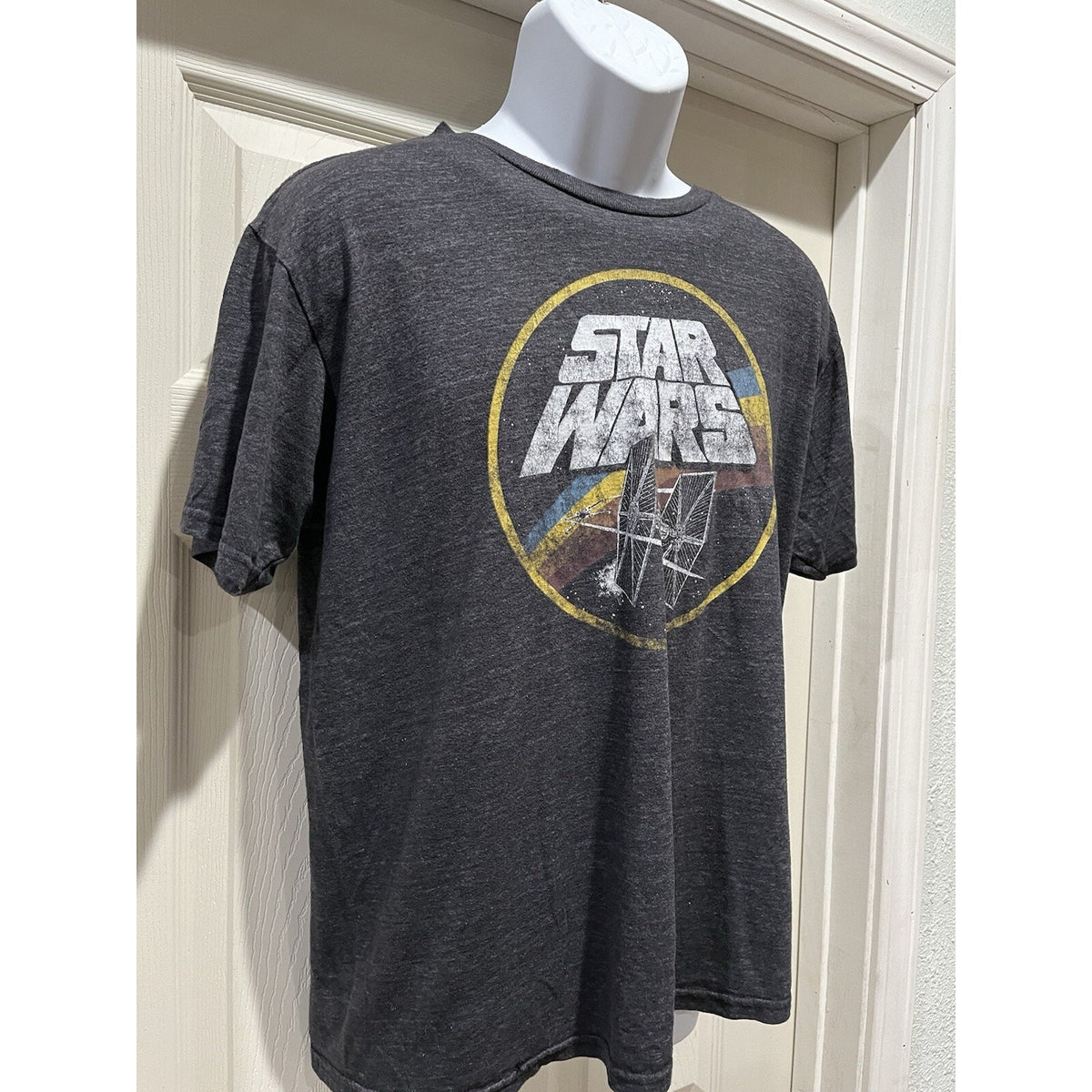 Star Wars Classic Logo Tie Fighter Gray T- Shirt Unisex Size Large