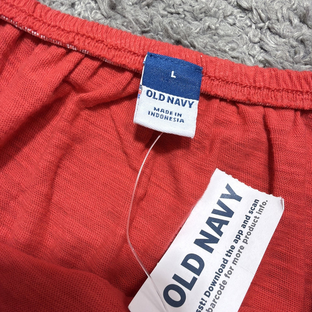 Old Navy Top Women Red Puff Sleeve Preppy Minimalist Casual Cotton Large NWT