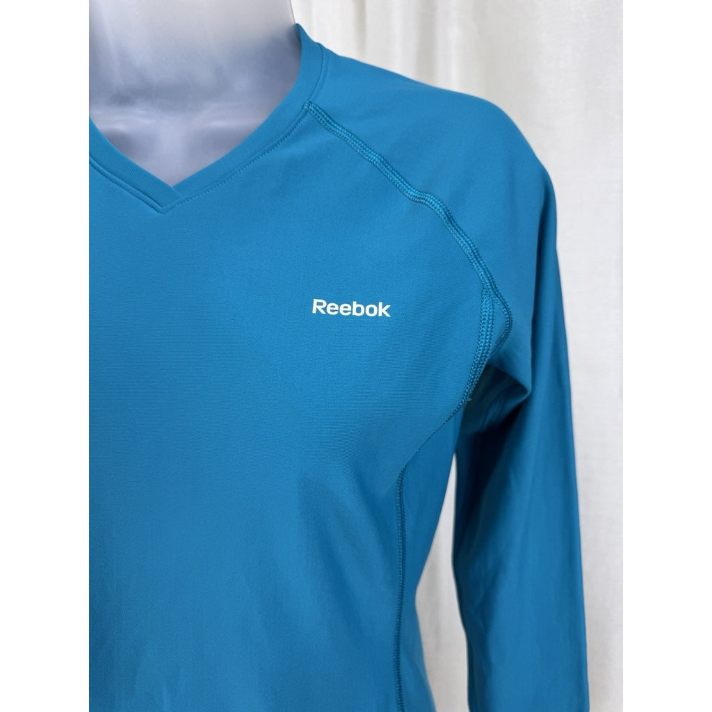 WOMEN'S Reebok Play Dry Long Sleeve V Neck Teal Active Top Size Small