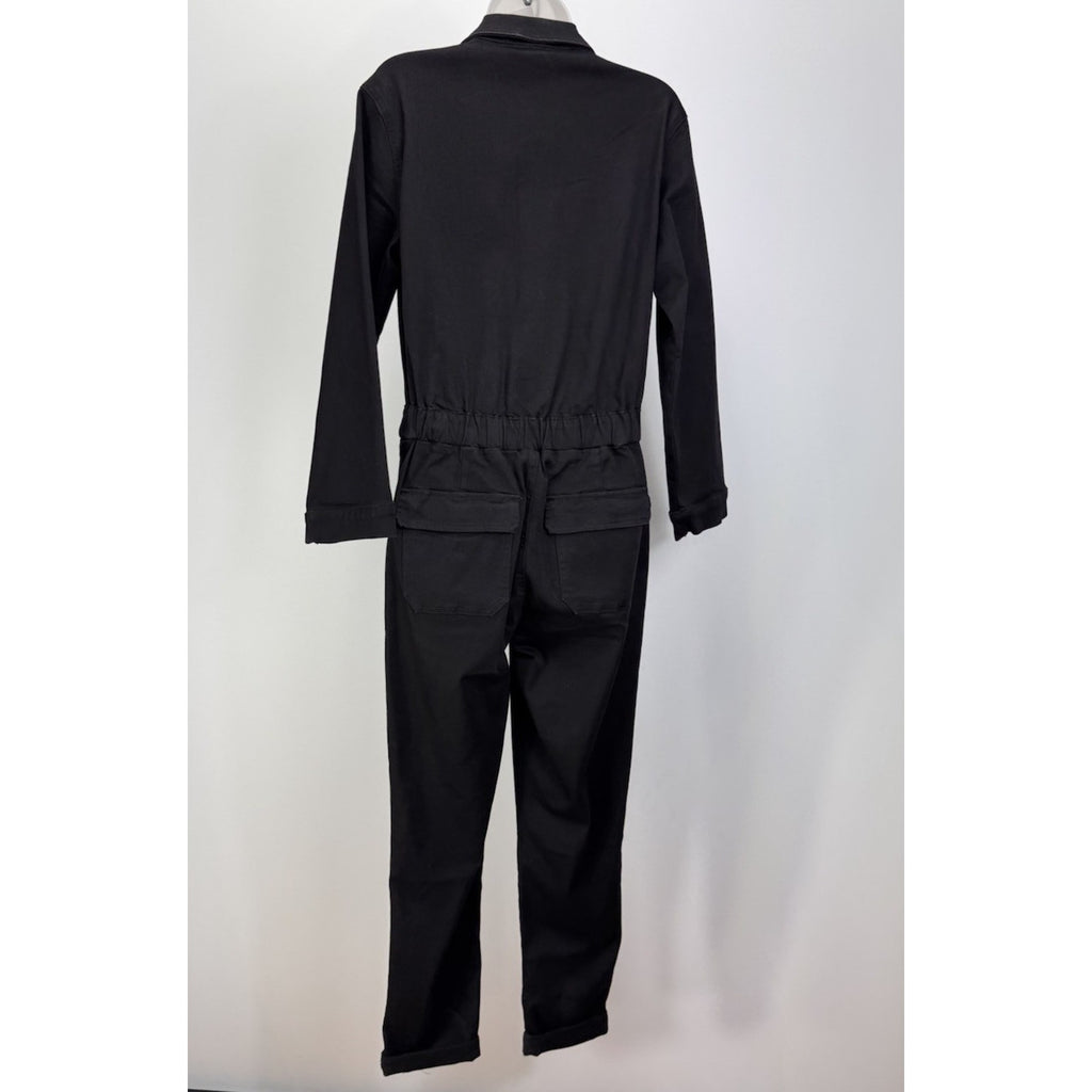 SAM EDELMAN Women's Medium Denim Coverall Jumpsuit In Mercedes Black Stretch