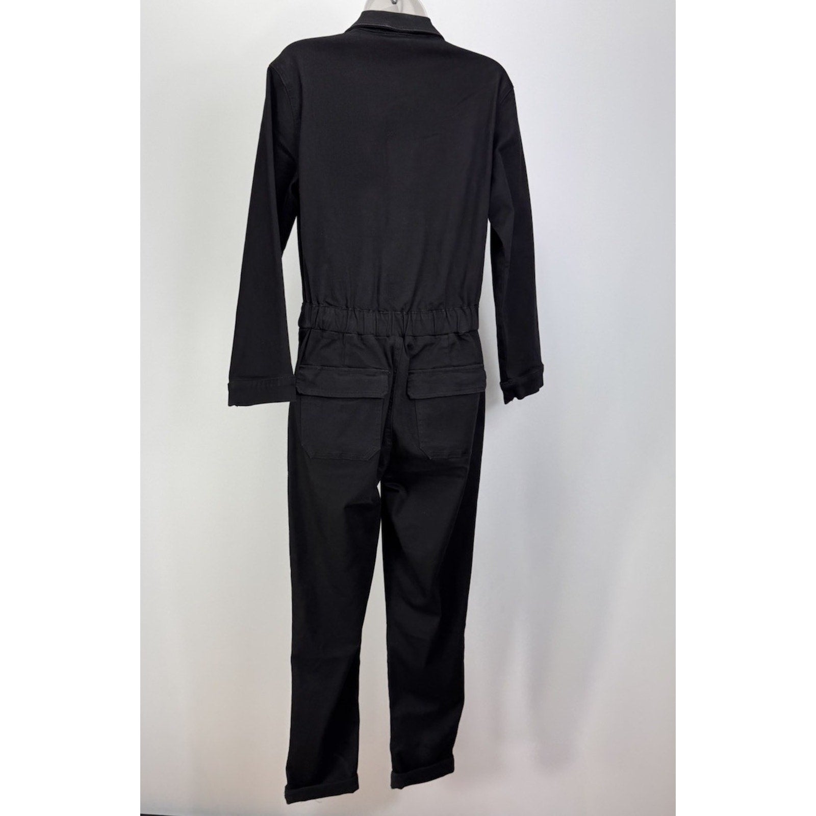 SAM EDELMAN Women's Medium Denim Coverall Jumpsuit In Mercedes Black Stretch
