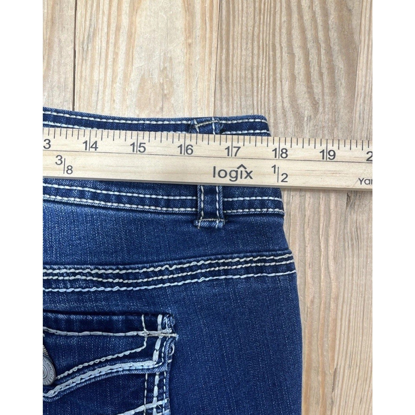 Wallflower Jeans Women’s 17 Boot Cut Blue Thick Stitch Flap Pocket Y2K 36x30