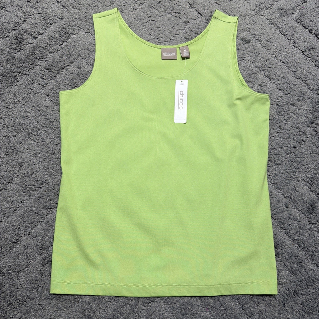 Chico’s Microfiber Tank Top Women’s Size 2 Lime Green Stretch Basic New