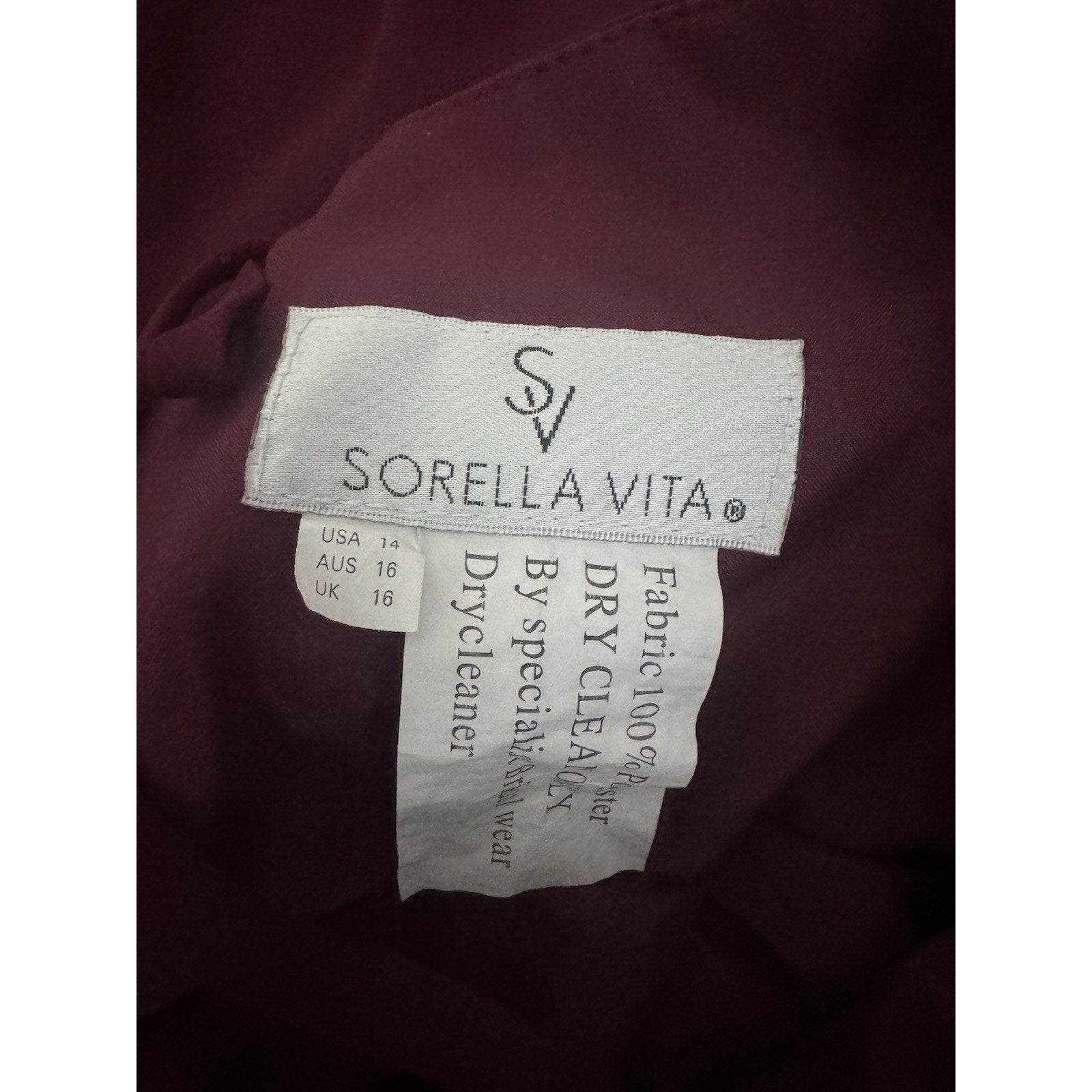 Sorella Vita Bridesmaid Dress Womens 14 Burgundy Chiffon Pleated V Neck Formal