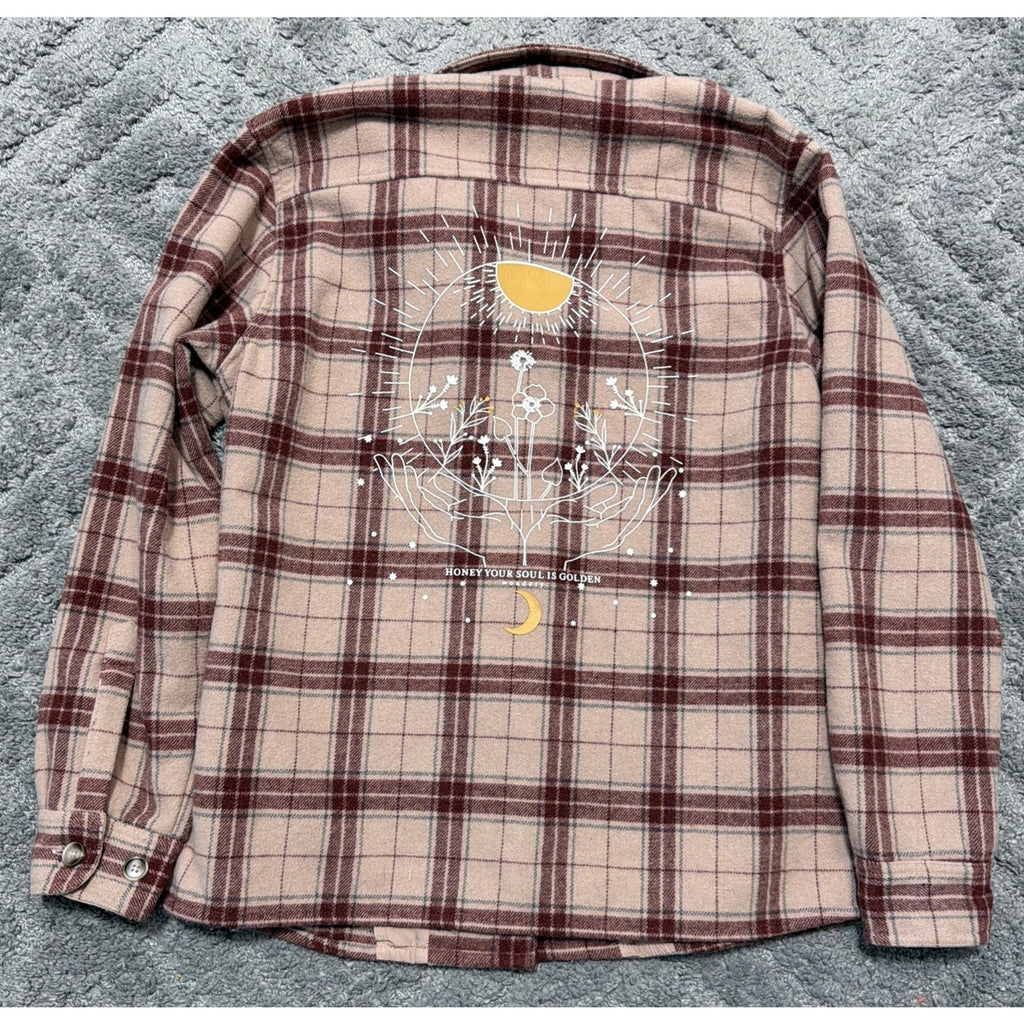 Rei Wondery Wool Blend Plaid Shirt Small Tan Honey Your Soul Is Golden Shacket