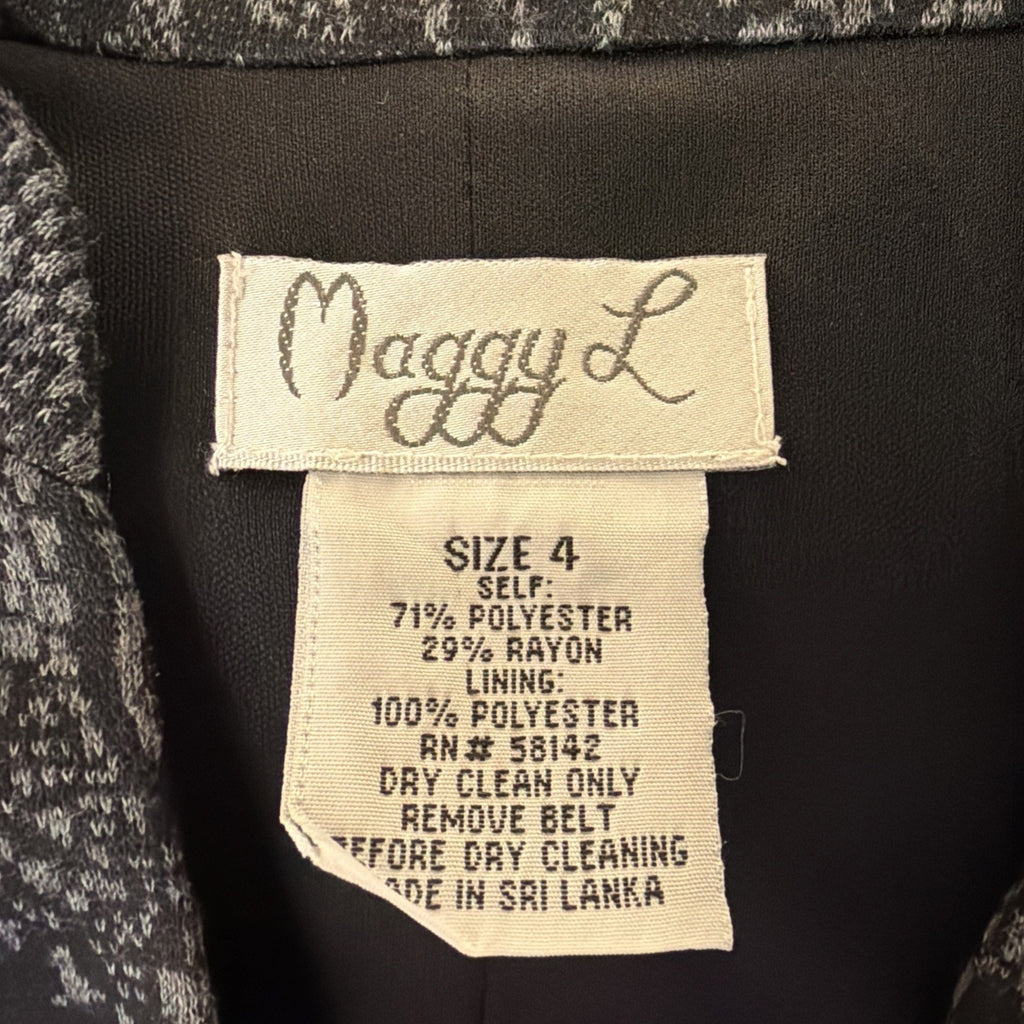 Maggy L Women’s Size 4 Black Gray Lace Print Fit & Flare Dress Cap Sleeve