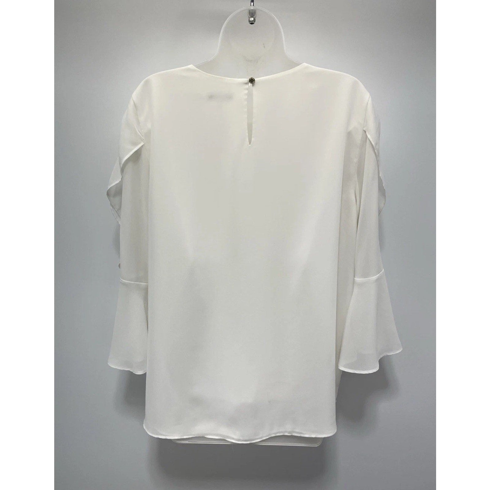 Calvin Klein White Ruffle Sleeve Lined Blouse EUC Size Large