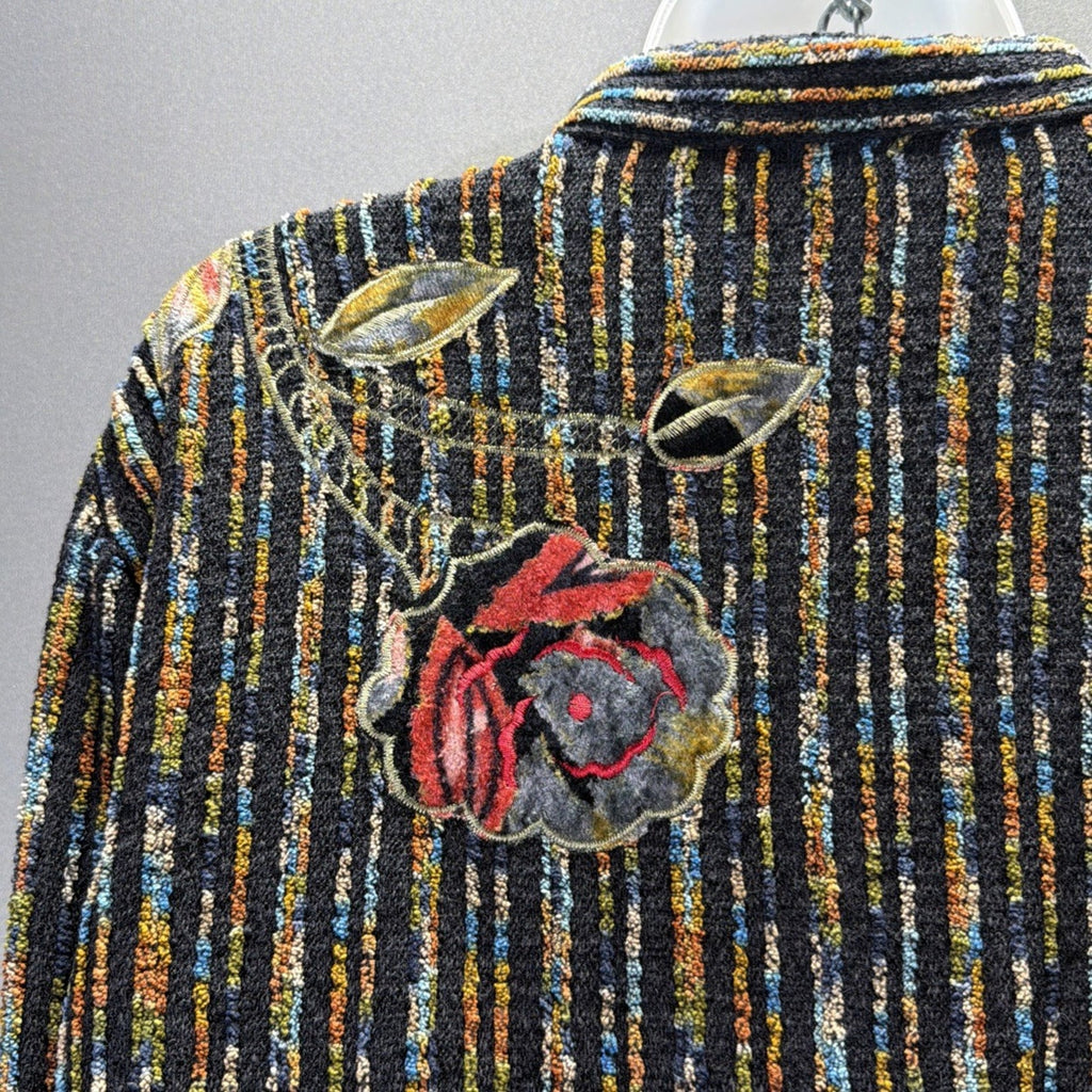 Coldwater Creek Jacket Womens XL Multicolor Chenille Floral Embroidered Boho VTG