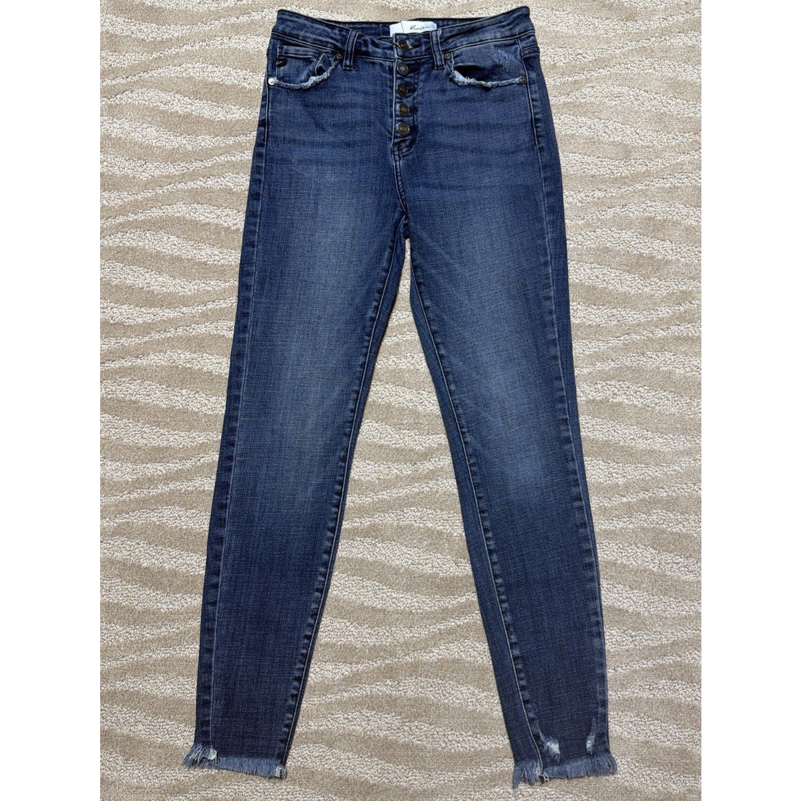 KanCan Jeans Womens 7/27 High Rise Skinny Button Fly Distressed Raw Hem Blue