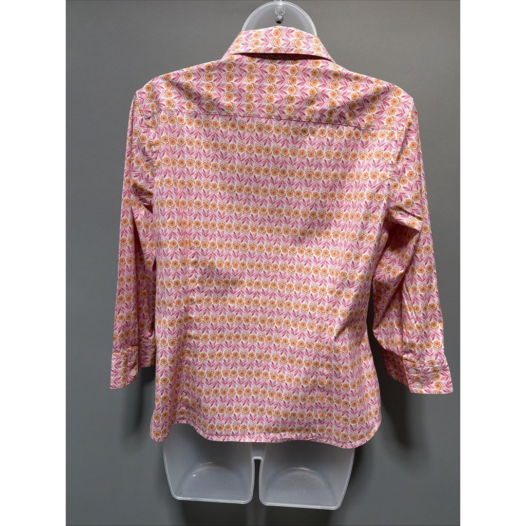 Talbots Coral Print Shirt Size S Pink White Button Up Long Sleeve Beach Floral