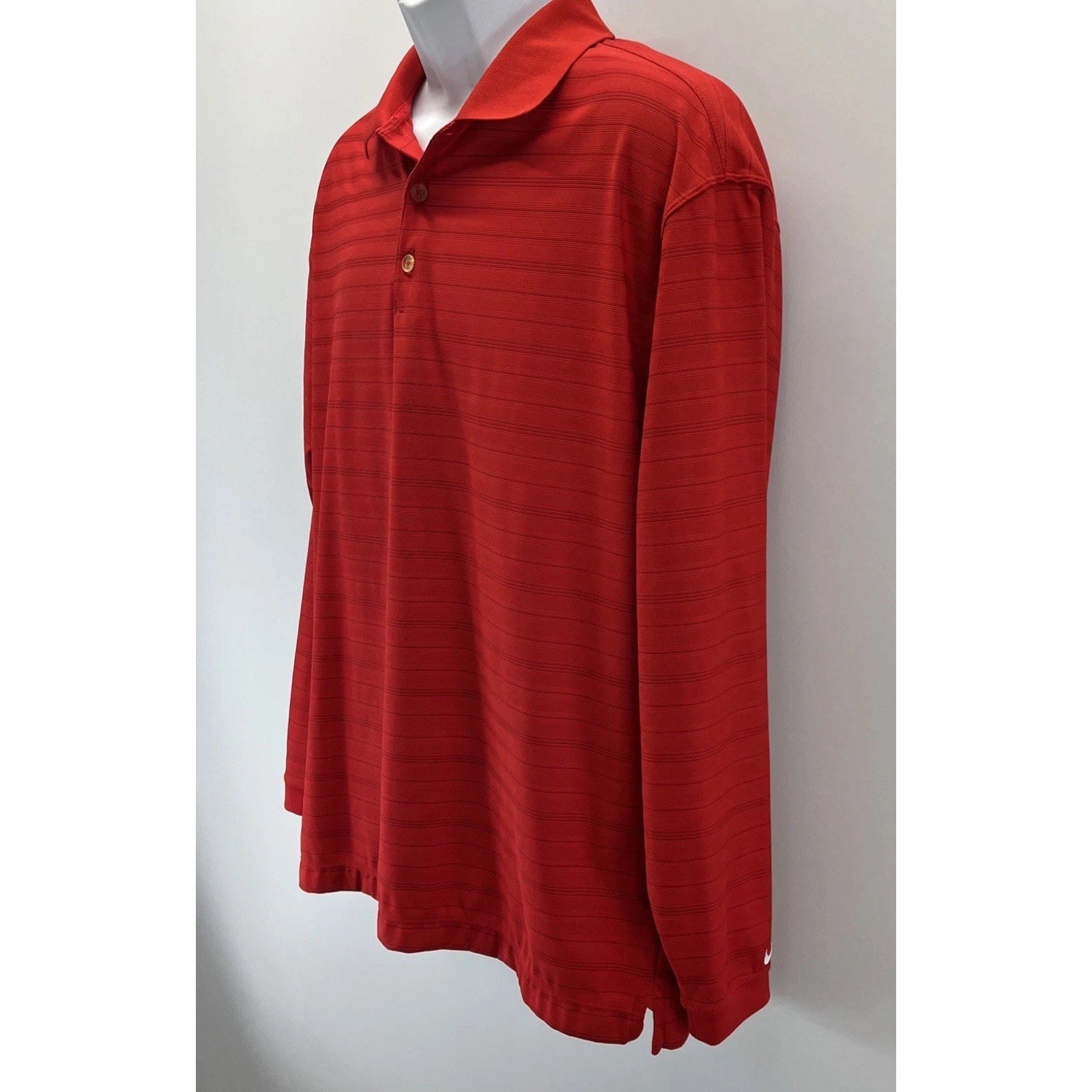 Nike Golf FITDRY Polo Shirt Mens L Red Striped Long Sleeve Performance Golf Y2K