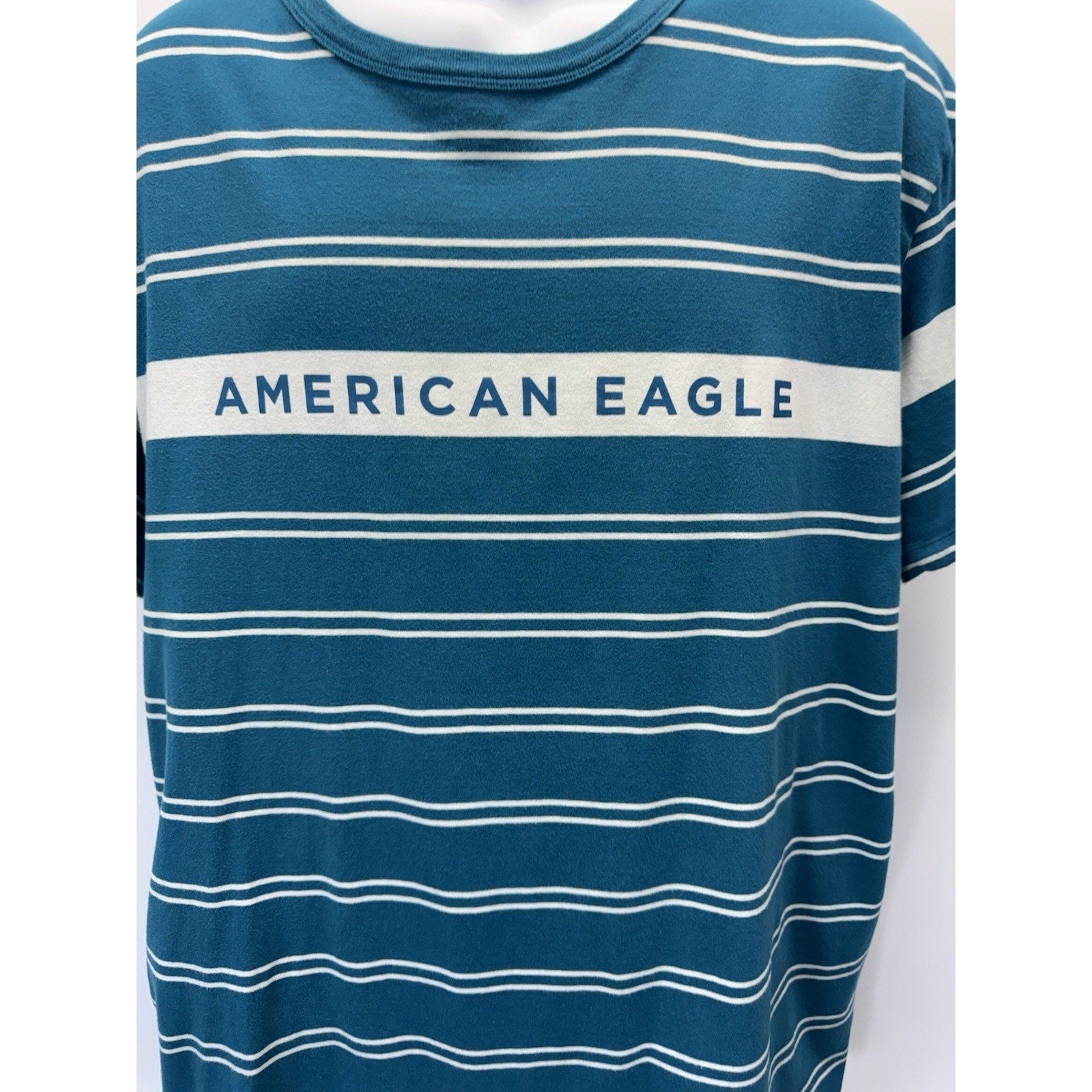 American Eagle Shirt XX-Large Blue White Stripe Logo Basic T-Shirt