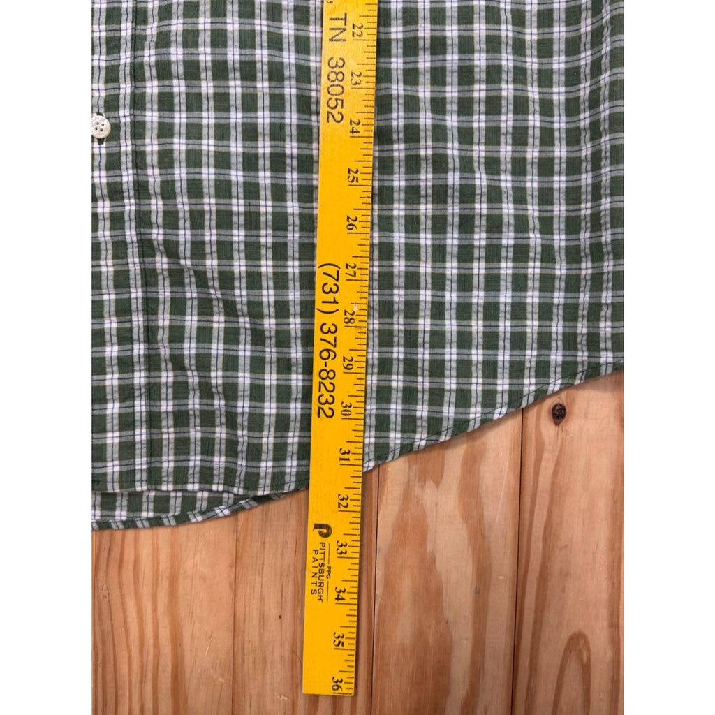 CHAPS Shirt Men's Size XX-Large Green Checks Short Sleeves Casual Button Front