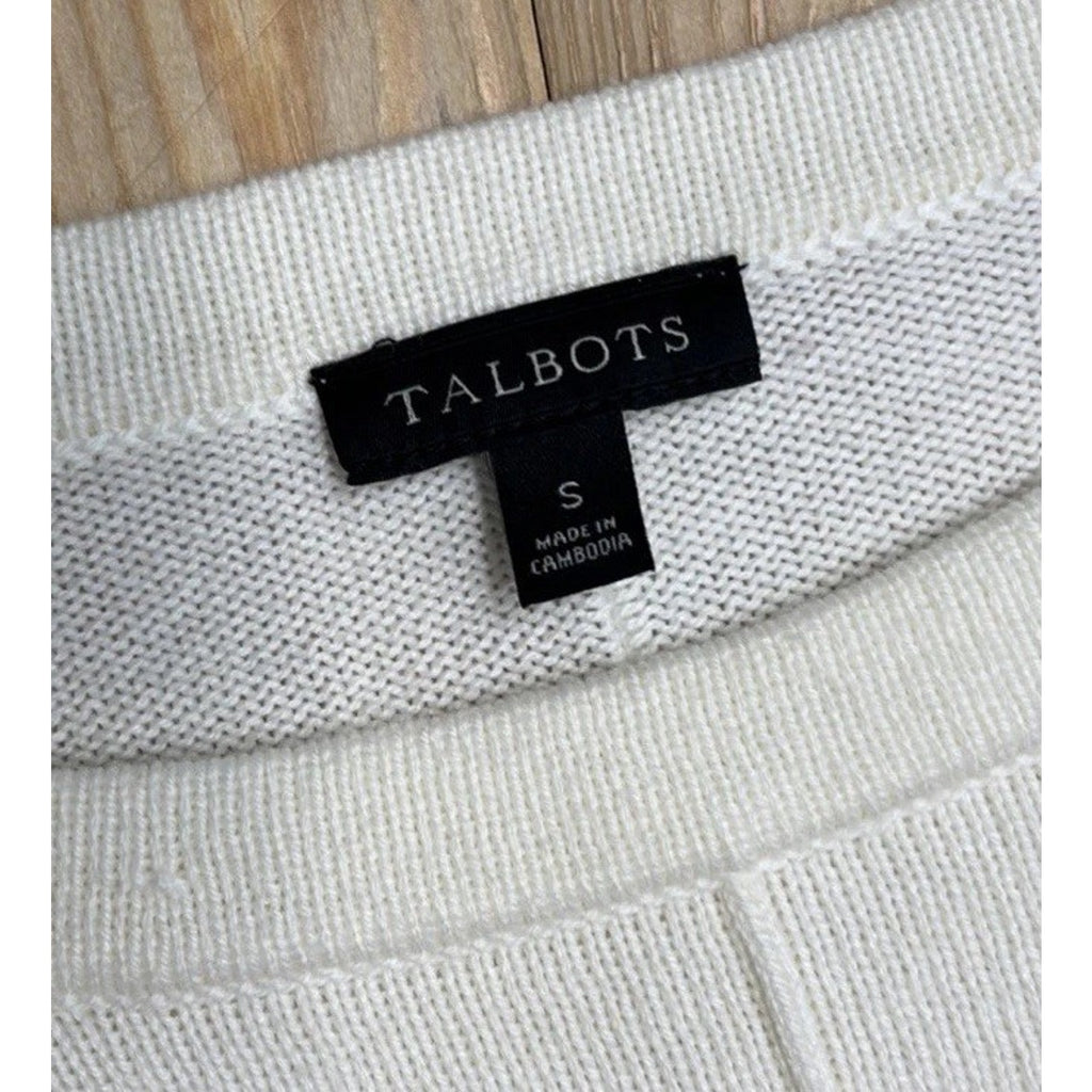 Talbots Women’s Ribbed-Yoke Sweater in Ivory-Size Small