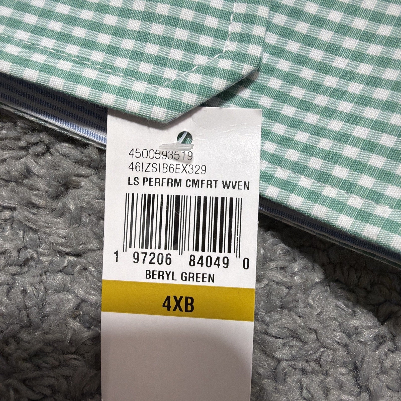 New IZOD Performance Woven Shirt Men's Size 4XB Green Gingham Check Button Down