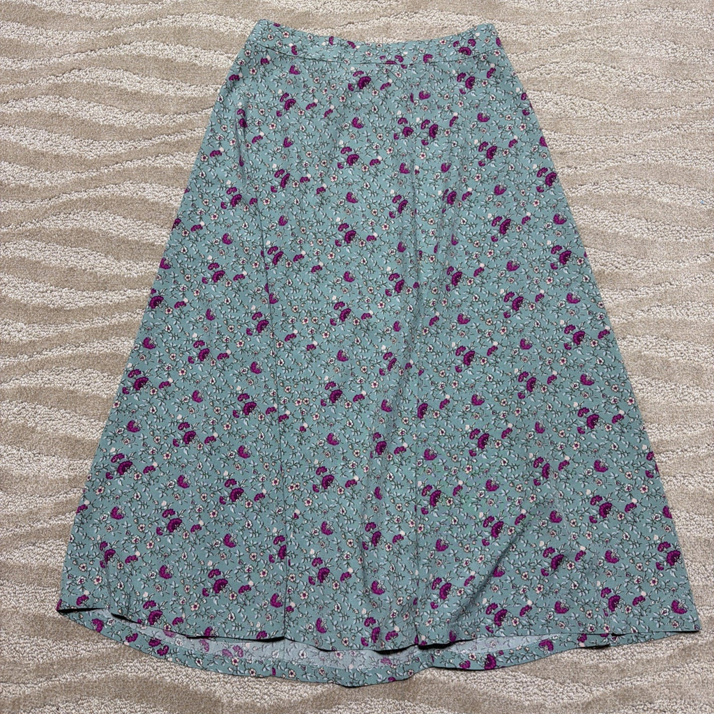 Gap Women’s Size 2 Green Purple Pink Floral Midi Skirt