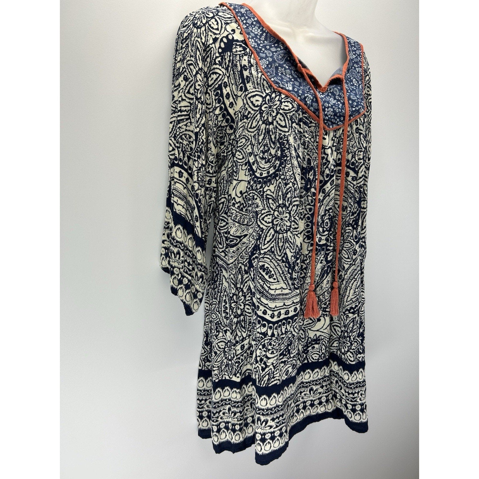 Flying Tomato Boho Dress Womens Medium Colorful Hippie 70s Vibe Mini Bell Sleeve