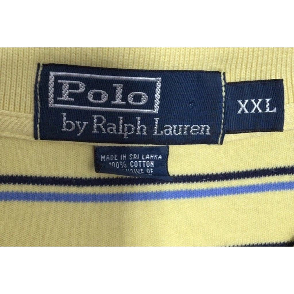 EUC! Men's Polo by Ralph Lauren Yellow Blue Striped Short Sleeve Shirt sz XXL