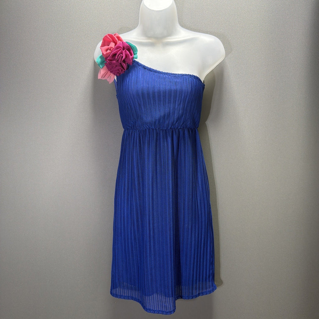 Judith March for Anthropologie One Shoulder Blue Retro Mini Dress Sz S Pin