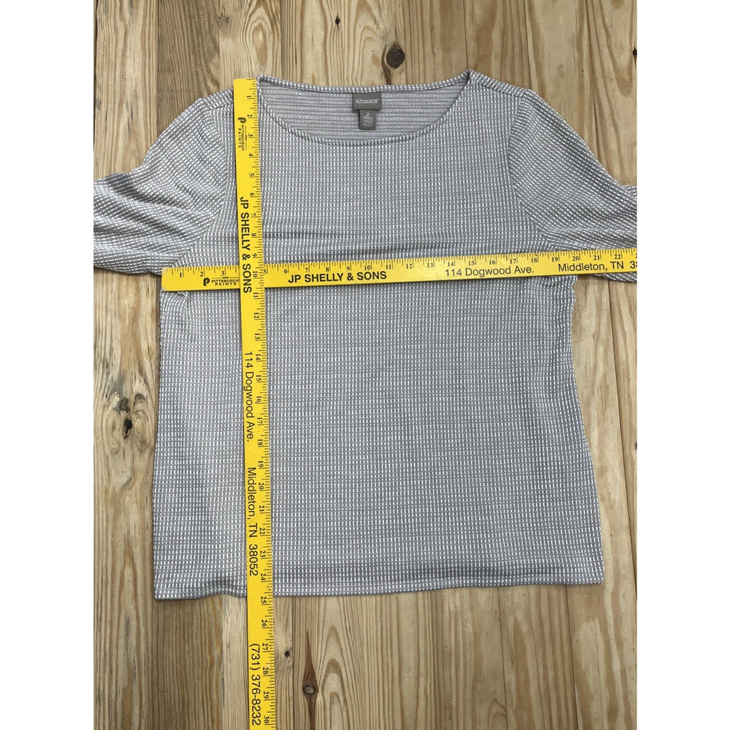 Chicos Womens Blouse 2  Brown White Seersucker Gingham Stretch Fall EUC