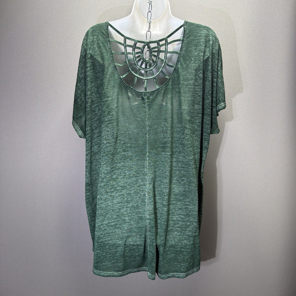 Women’s Joei and I Plus Size 3X Green Short Sleeve Top Metallic Sunflower