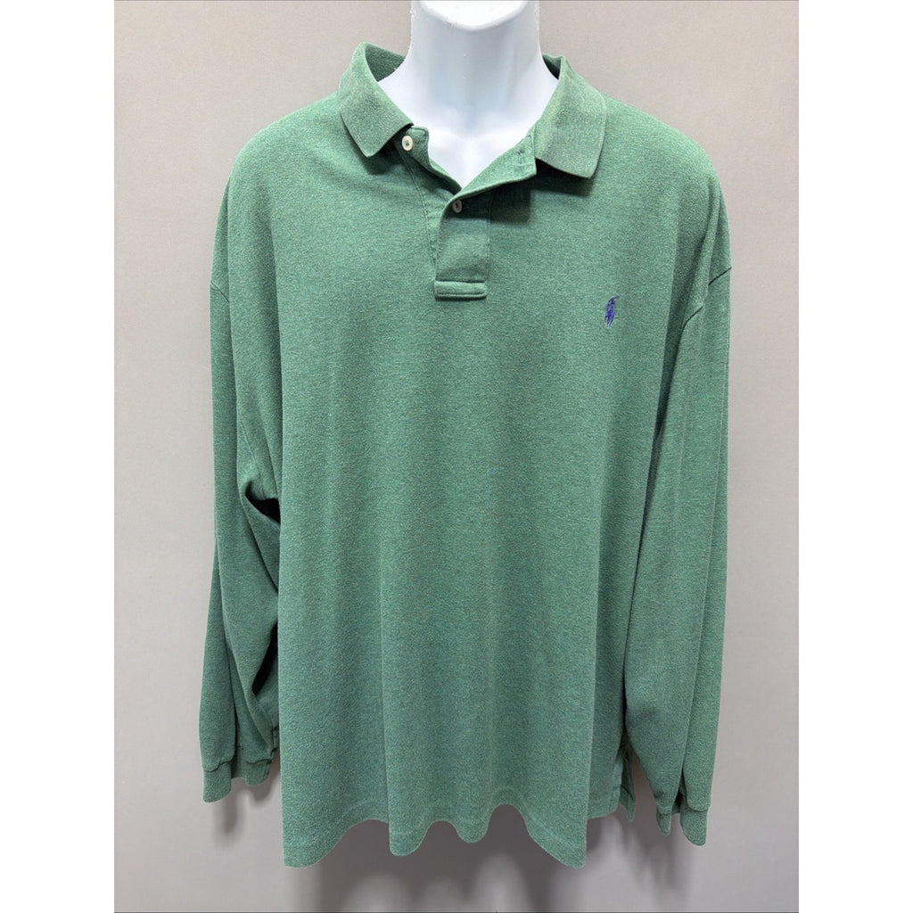 Polo Ralph Lauren Polo Shirt Mens Green Long Sleeve Cotton Soft Preppy XXL