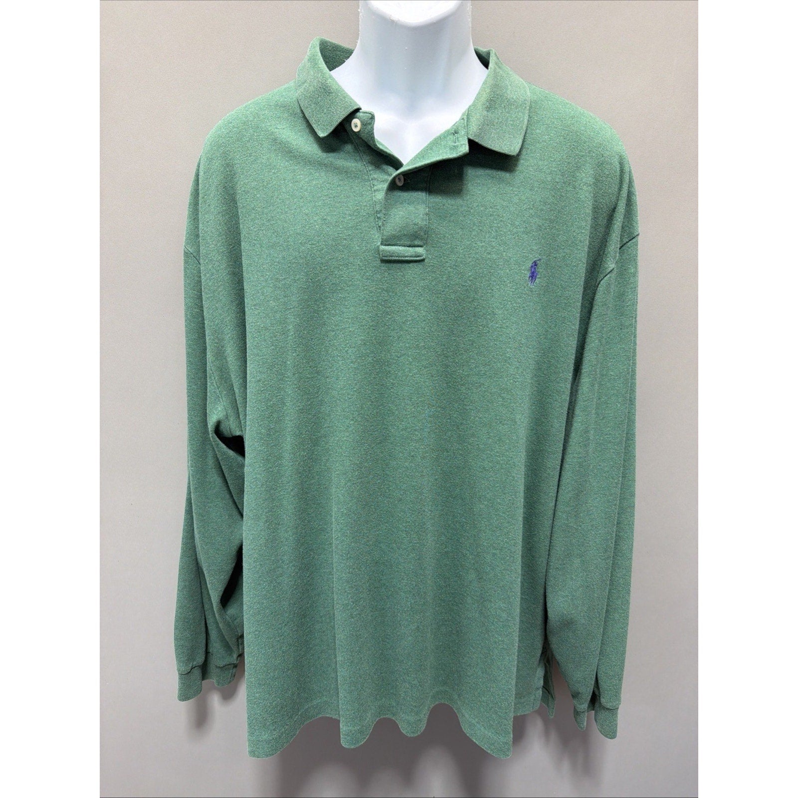Polo Ralph Lauren Polo Shirt Mens Green Long Sleeve Cotton Soft Preppy XXL