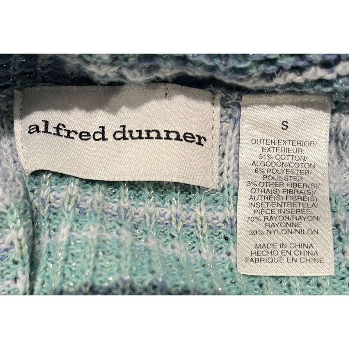 Alfred Dunner Womens S Seafoam Glitter Striped Cardigan Sweater