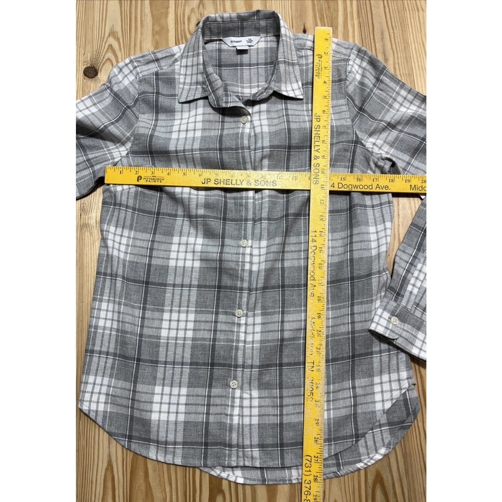 NWT Old Navy Womens Shirt Adult S Gray Flannel Classic Button Shirt Long Sleeve
