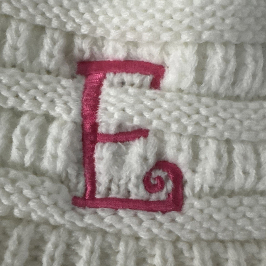 C.C Kids Girls Ivory Cable Knit Beanie Pink E Monogram Winter Hat One Size