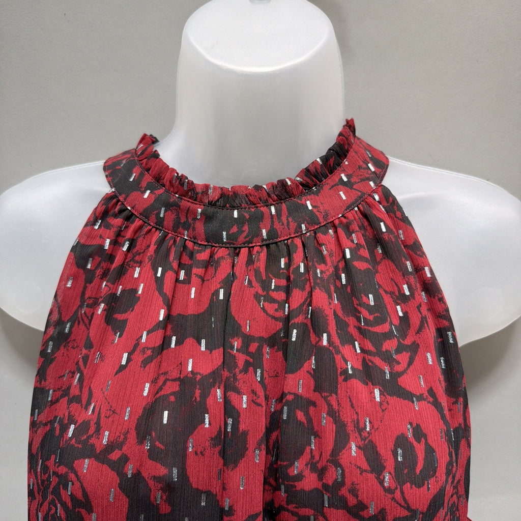 Simply Vera Wang Crinkle Chiffon Halter Top Womens L Floral Boho Retro Party NWT