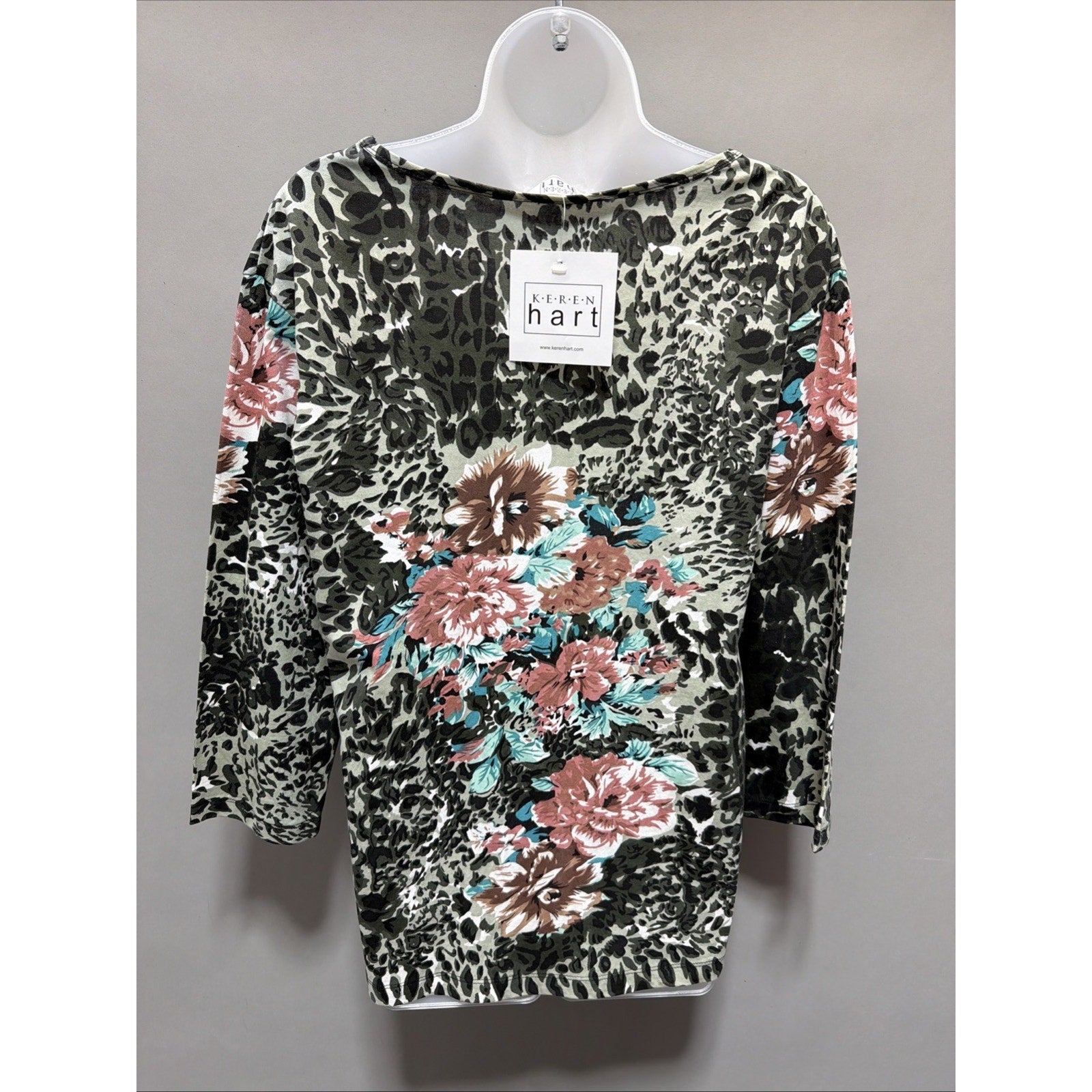 Vintage Keren Hart Womens Blouse Top L Multicolor Floral Animal Print New