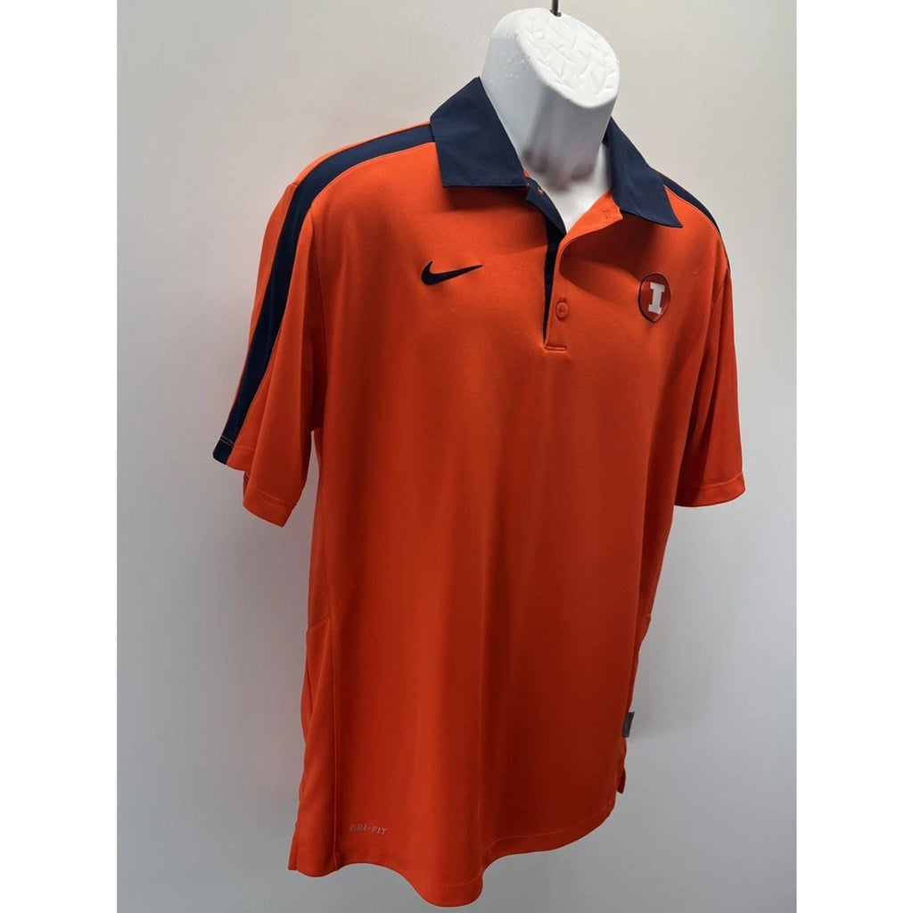 Nike Illinois Fighting Illini Orange Coaches Hot Route Dri Fit Polo Size Medium