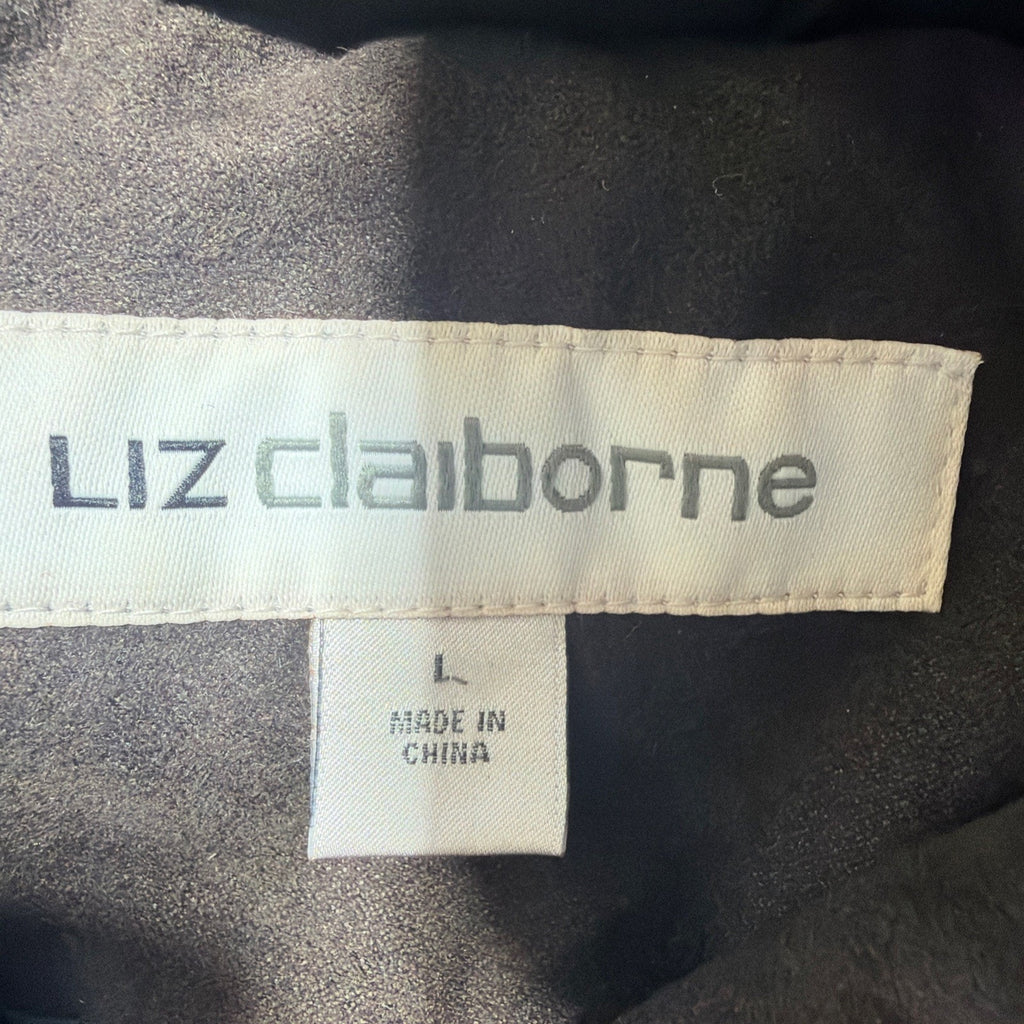 Women's L Liz Claiborne Puffer Jacket Coat Faux Fur Trim Hood Quilted Parka