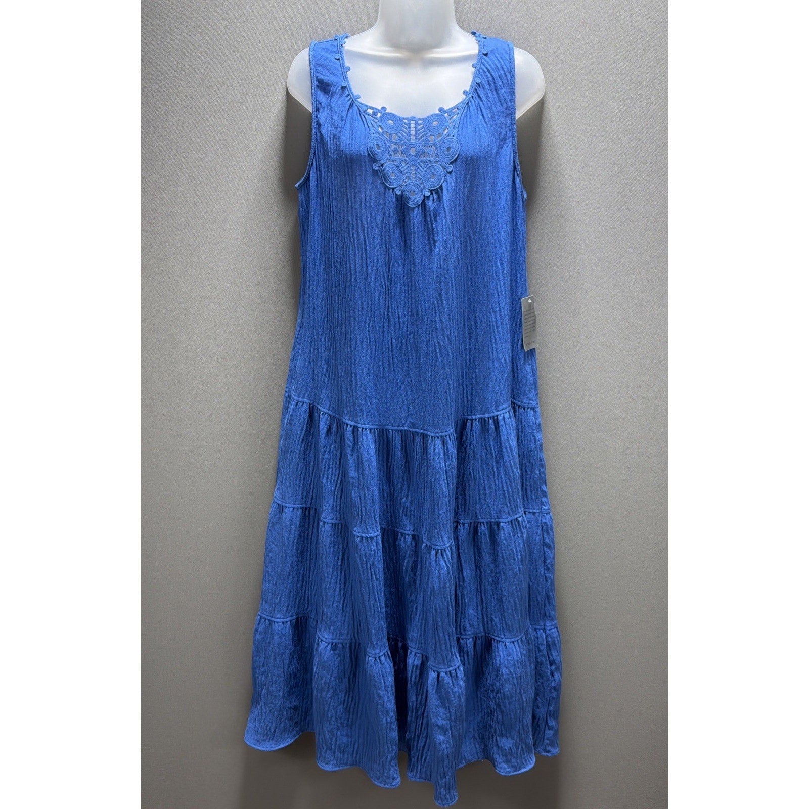 MAX STUDIO London M Blue Maxi Sleeveless Gauze Tiered Lace Dress NWT