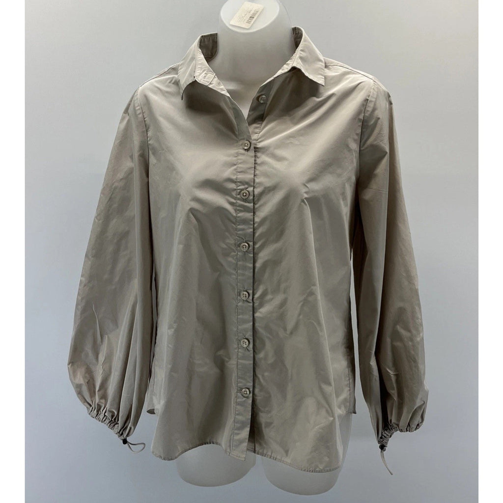 Chicos Bungee Sleeve Button Up Beige Shacket XS