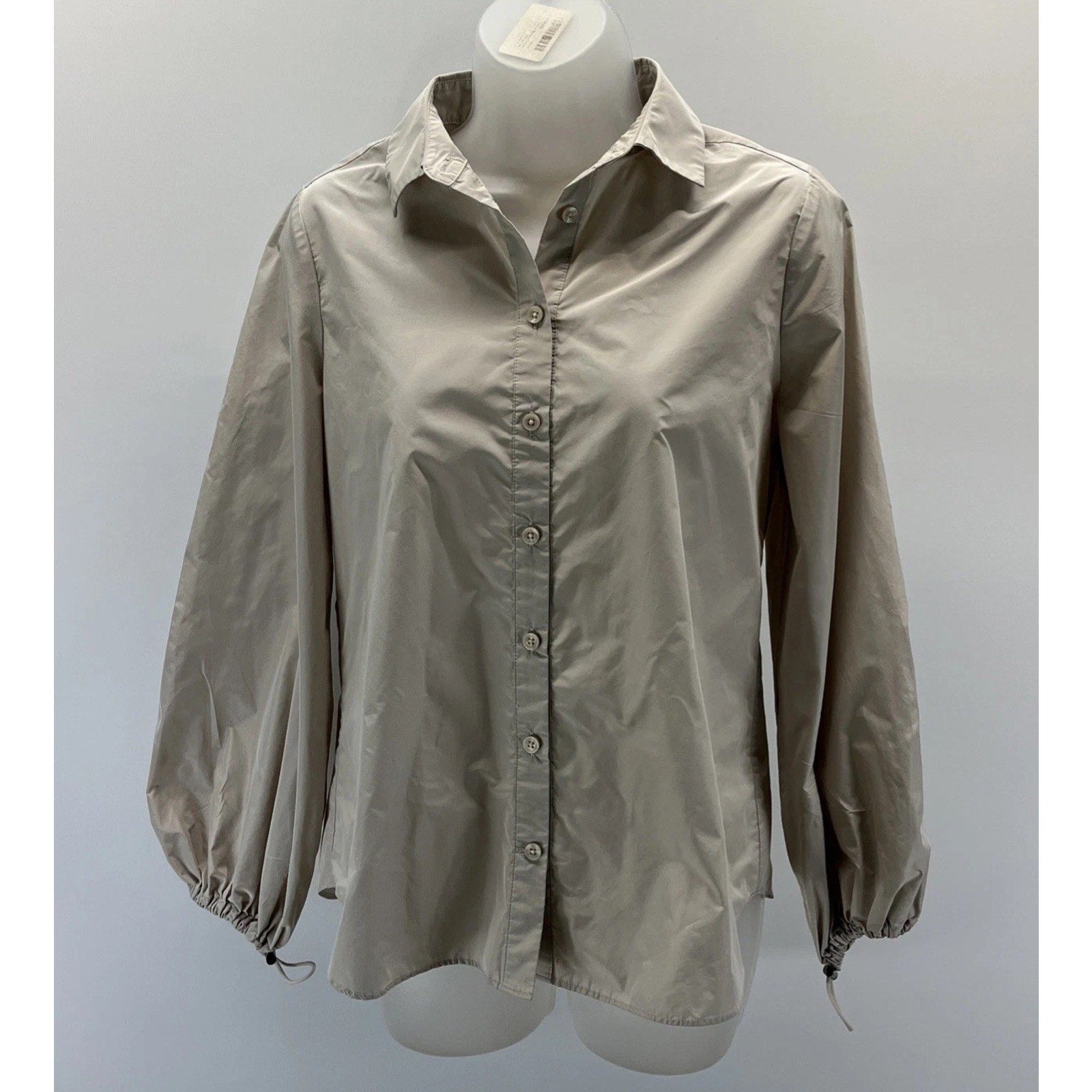 Chicos Bungee Sleeve Button Up Beige Shacket XS