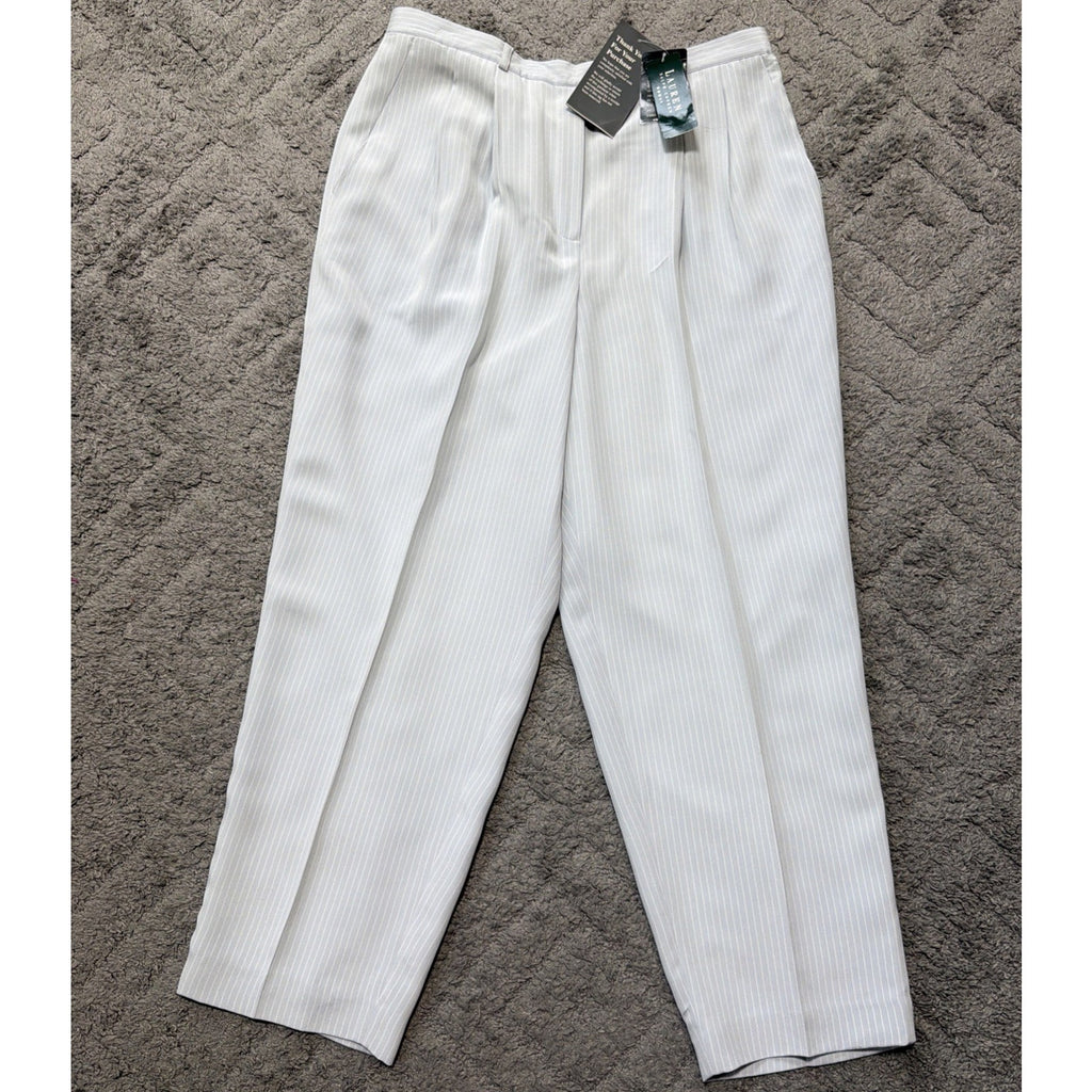 RALPH LAUREN WOMENS 100% SILK PANTS BLUE WHITE STRIPE, LINED PLUS SZ 16W NWT
