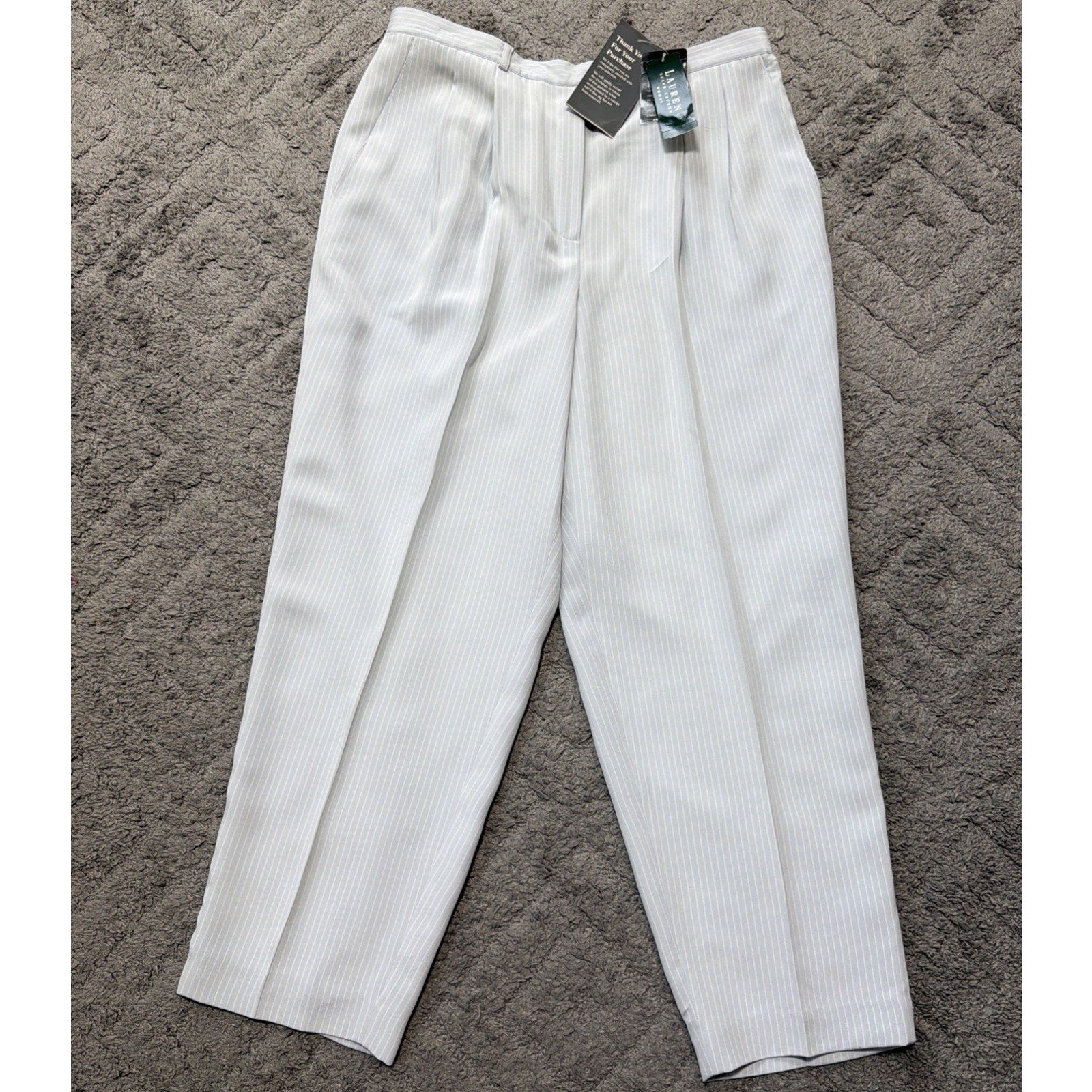 RALPH LAUREN WOMENS 100% SILK PANTS BLUE WHITE STRIPE, LINED PLUS SZ 16W NWT